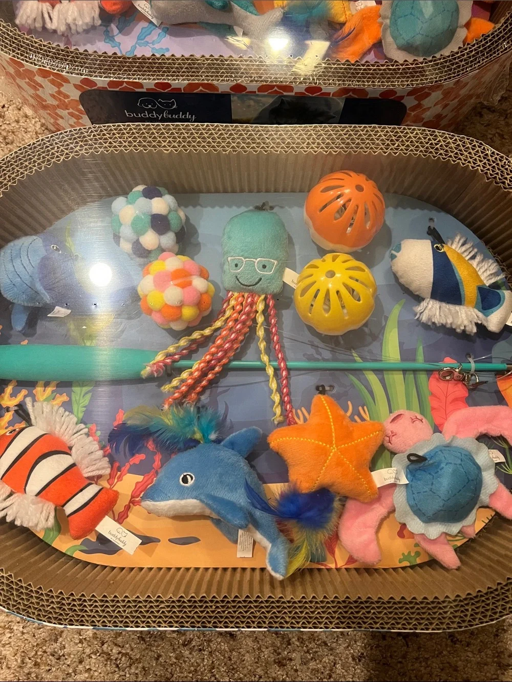 Scratcher bed with Assorted Colorful Cat Toys Plush & Interactive Set